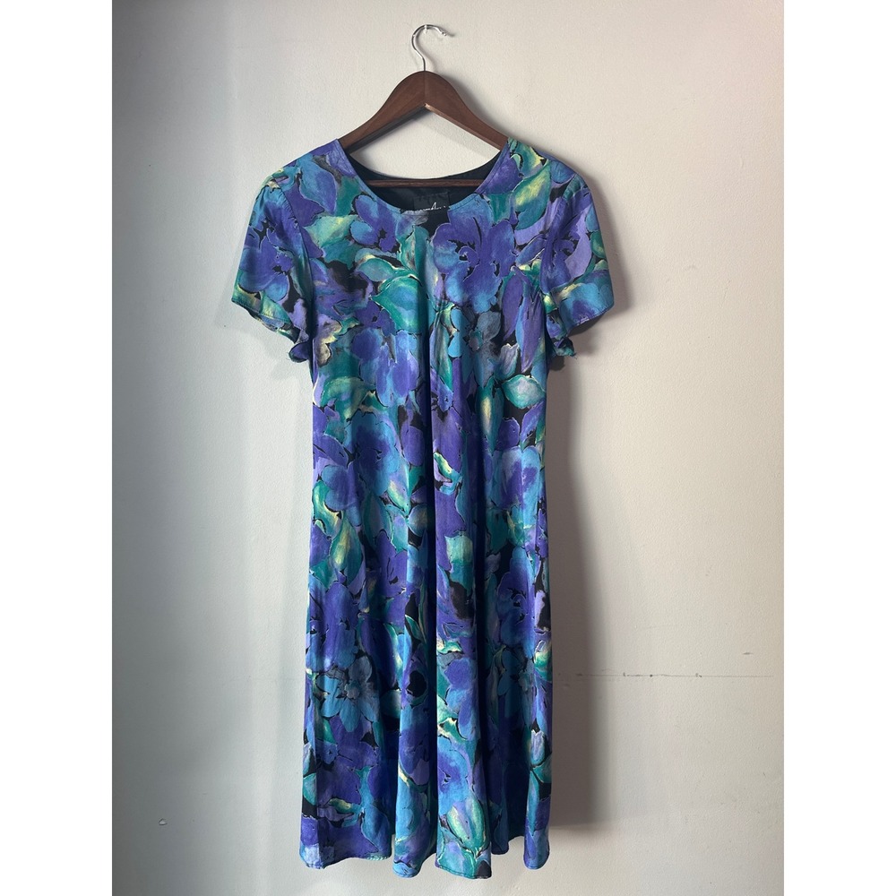 Vintage 90s Positive Attitude Watercolor Floral Midi Dress Y2K Grunge